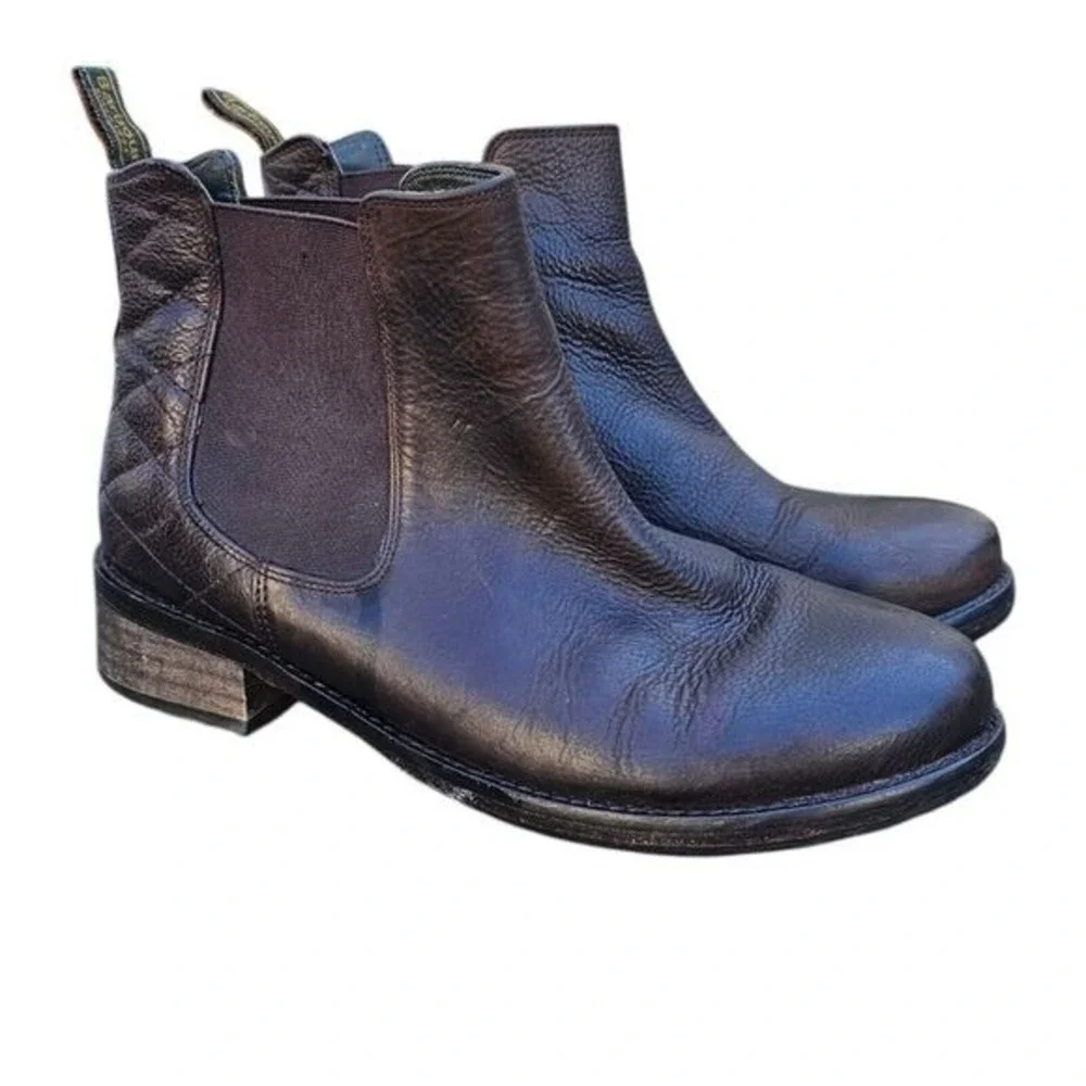 Barbour Mens 7 Evie Leather Chelsea‎ Boots Brown Lug Sole Quilted Rugged Outdoor